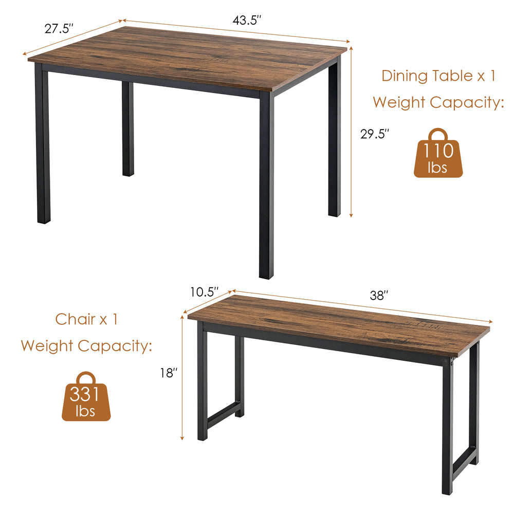 Dining table set featuring a brown wood top and black metal frame, ideal for small spaces and family meals.