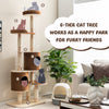 6-tier wooden cat tree with round sisal scratching posts and spacious condos, providing a fun and cozy space for cats.