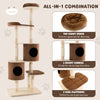6-tier wooden cat tree in brown with 2 removable condos and a comfy top perch, perfect for cat exercise and relaxation.