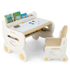 Kids drawing table and chair set in brown with spacious tabletop, watercolor pens, and ergonomic design for safe play.