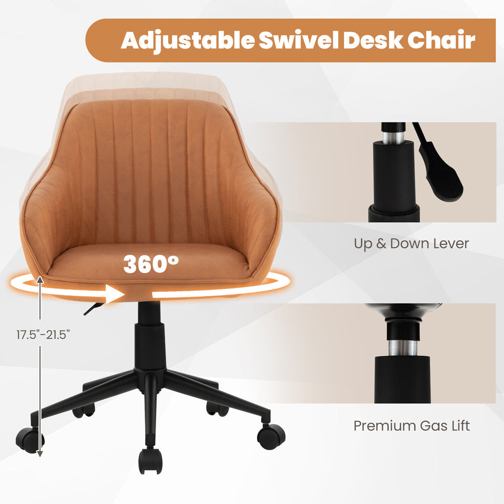 Modern brown swivel desk chair with ergonomic backrest and armrests, adjustable height, ideal for home or office use.