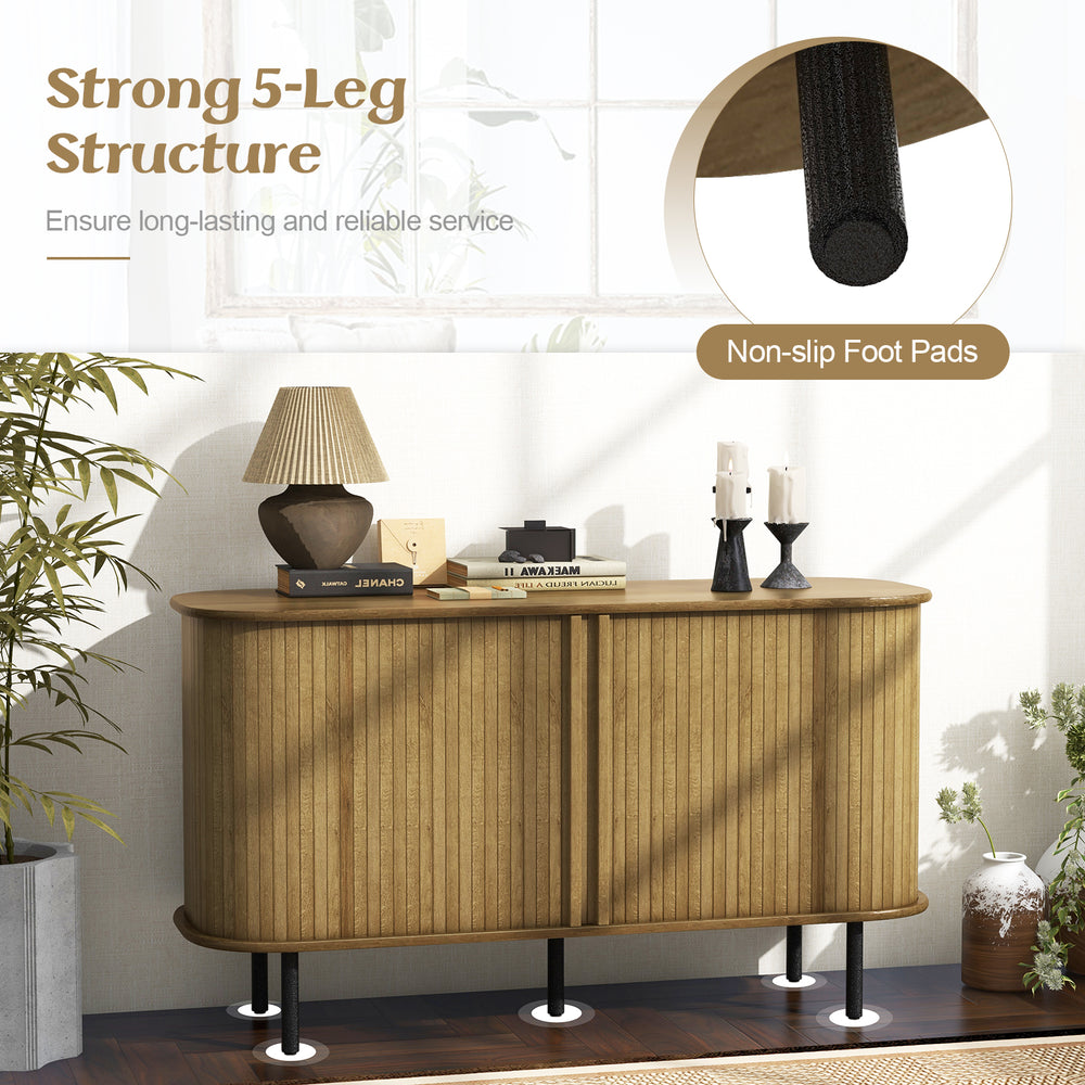 47-inch oak sideboard buffet cabinet featuring elegant wave panels and non-slip foot pads, perfect for stylish home.