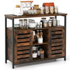 Buffet cabinet in rustic brown with slatted doors, featuring 3 adjustable shelves for versatile kitchen storage.