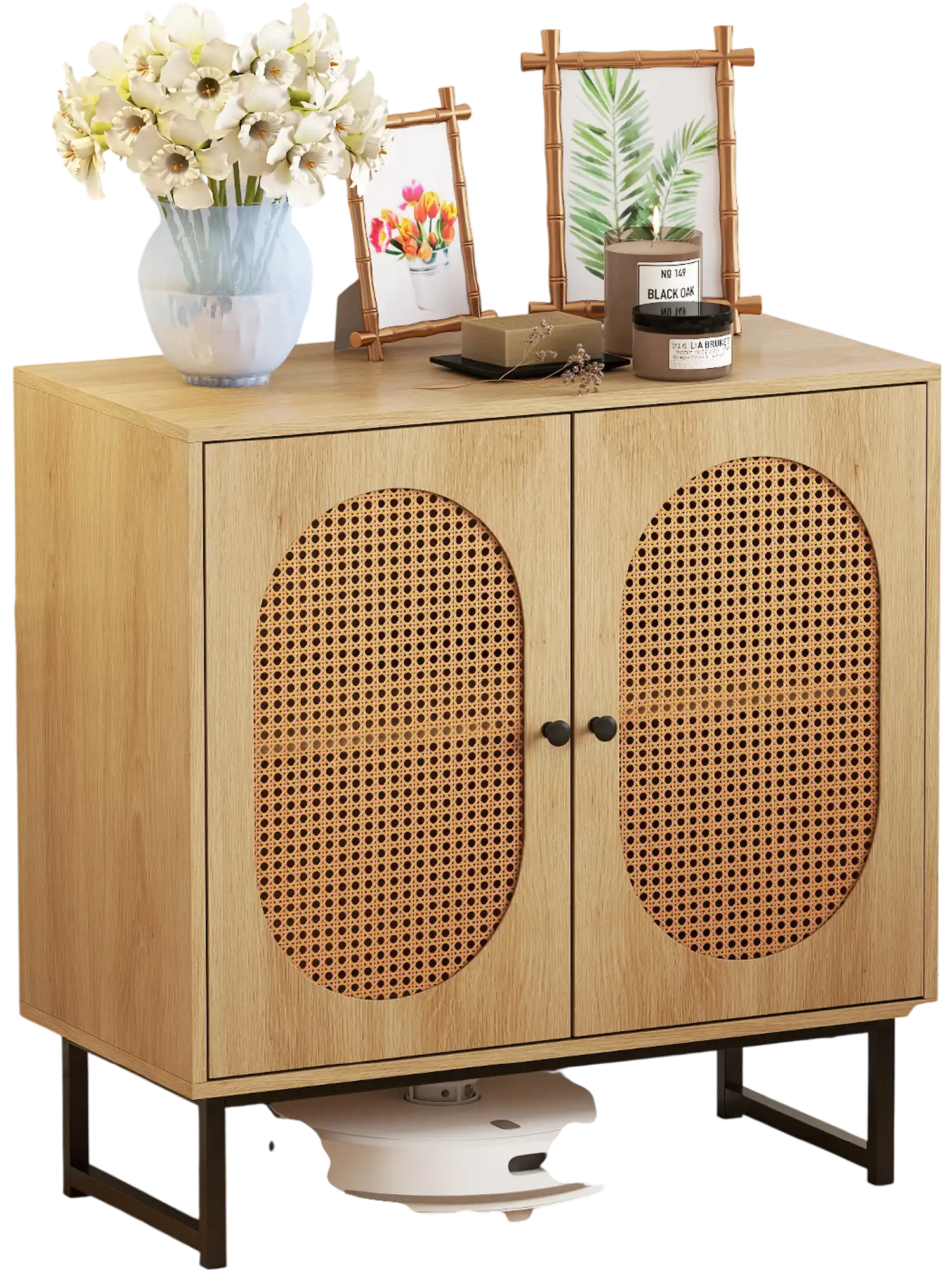 Costway Rattan Buffet Storage Cabinet 2-Door Adjustable Shelf Natural 718965423 New