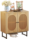 Buffet cabinet with rattan doors, natural finish, featuring a 2-tier storage and adjustable shelf for versatile use.