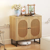 Buffet Cabinet Rattan Storage Cabinet with 2 Doors and Adjustable Shelf-Natural - Gallery View 1 of 9