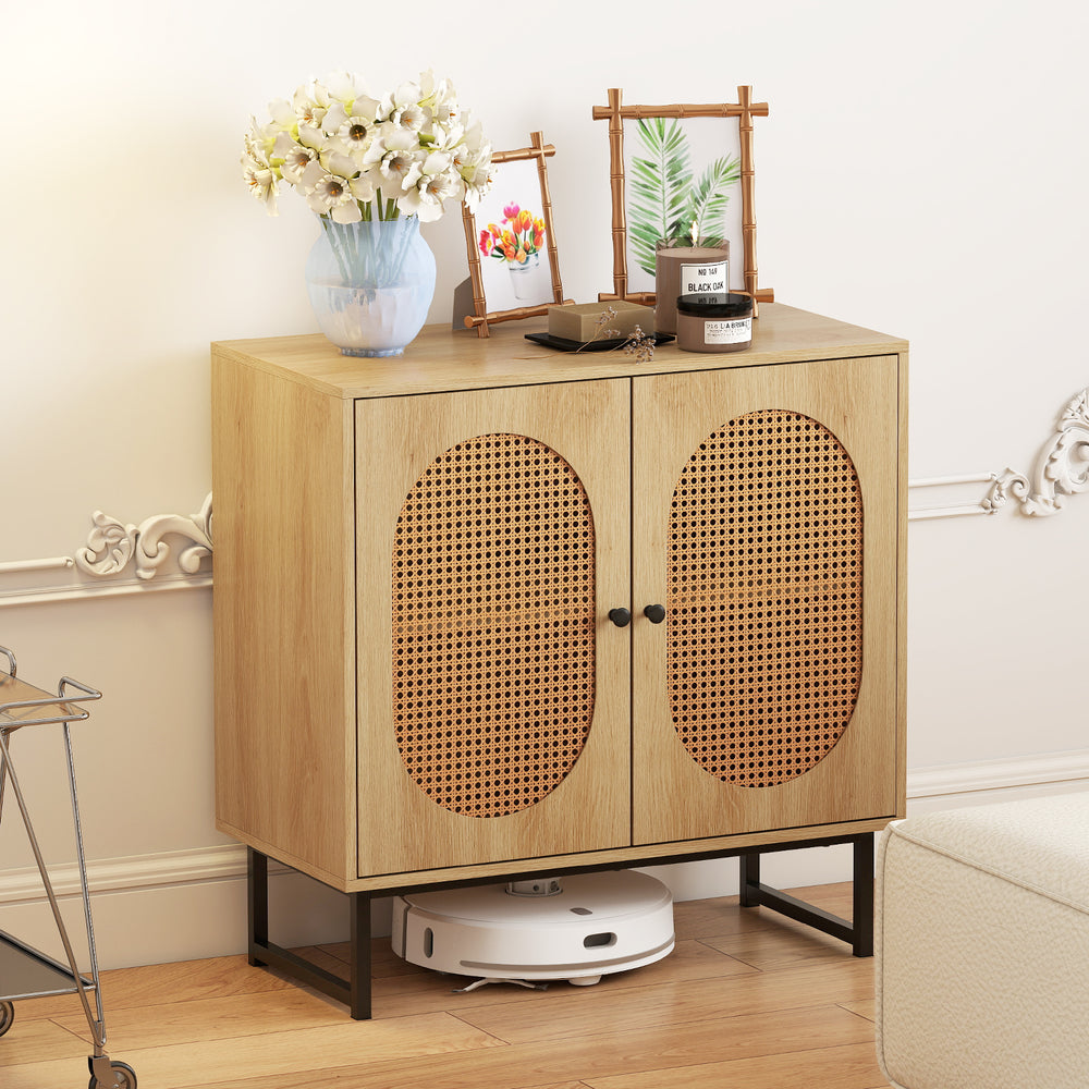 Buffet Cabinet Rattan Storage Cabinet with 2 Doors and Adjustable Shelf-Natural - Gallery View 1 of 9
