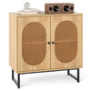Buffet cabinet with rattan doors, natural finish, and adjustable shelf for versatile storage in a stylish design.