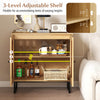 Buffet cabinet with adjustable 3-level shelf, natural finish, PE rattan doors, perfect for versatile storage solutions.