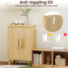 Buffet cabinet with double doors and raised legs, featuring anti-toppling kit for stability, ideal for dining rooms and.