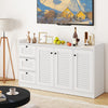 White buffet cabinet featuring 3 drawers and 3 shutter doors, perfect for modern kitchens or dining rooms.