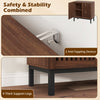 Buffet cabinet with anti-toppling devices, thick support legs, and grille-striped doors for elegant farmhouse style.