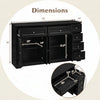 Buffet sideboard console table in black with dimensions, featuring 6 drawers and 2 cabinets for organized storage.