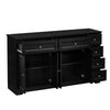 Buffet sideboard in black with 59" countertop, 6 drawers, and 2 cabinets for organized coffee bar storage.