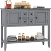 Gray buffet sideboard cabinet showcasing two drawers and three decorative storage compartments, perfect for any.