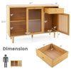 Modern bamboo buffet sideboard cabinet with tempered glass sliding doors, featuring ample storage and rustic rattan.