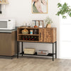 Buffet sideboard coffee bar cabinet in rustic brown with wine racks, power outlets, and USB ports for versatile storage.