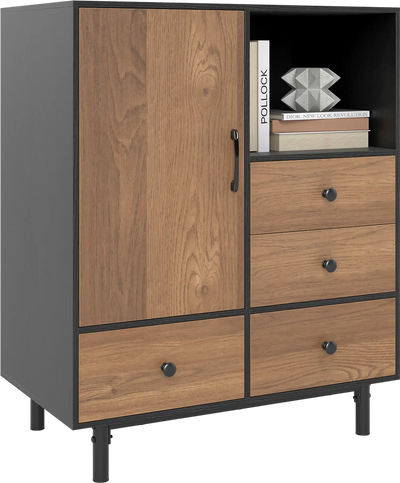 Costway Mid Century Modern Buffet Sideboard Storage Cabinet 4 Drawers Open Compartment 97463913 New