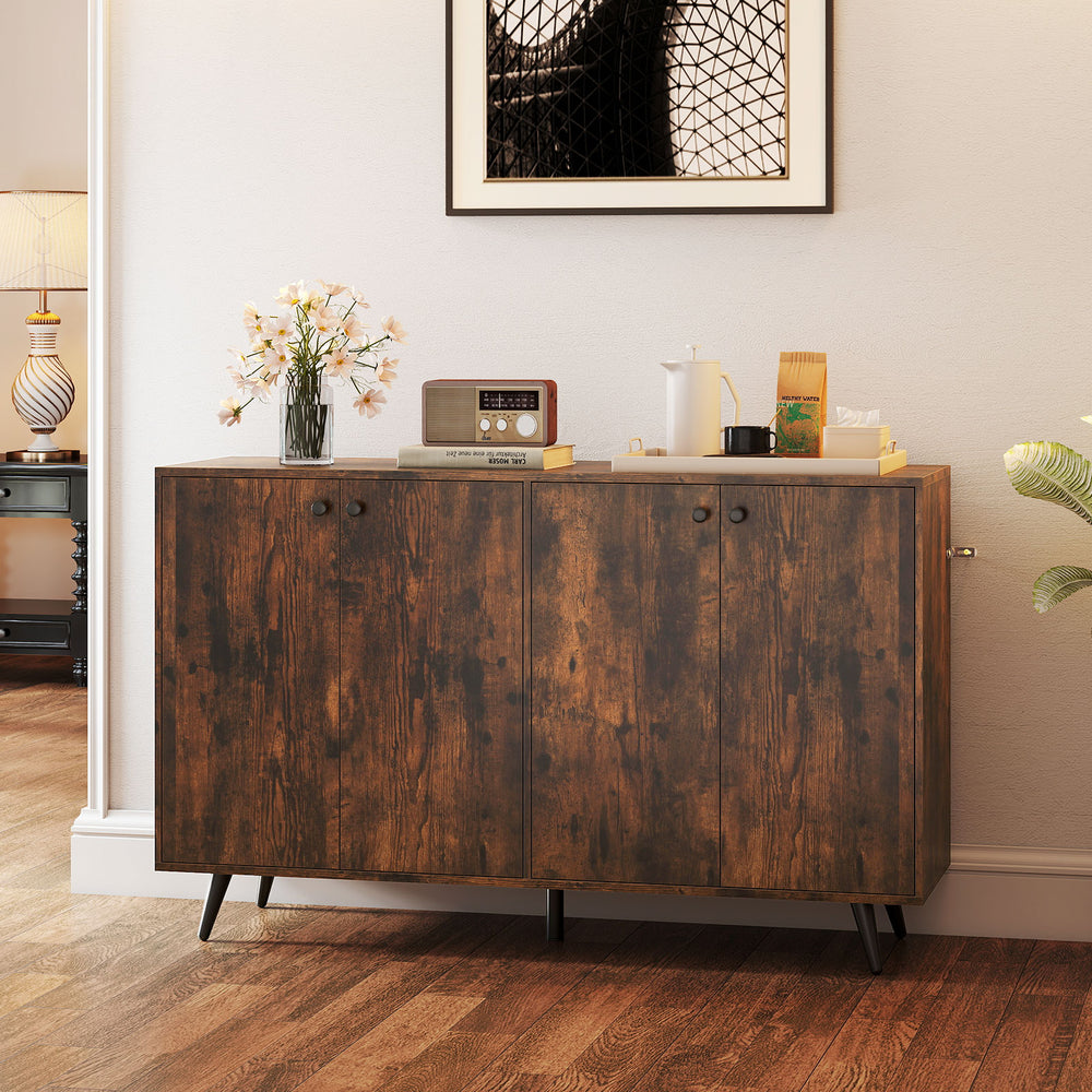 Buffet Sideboard Mid Century Modern Storage Cabinet with Adjustable Shelves-Rustic Brown - Gallery View 1 of 10