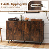 Mid-century modern buffet sideboard in rustic brown with 4 doors, adjustable shelves, and anti-tipping kits for.