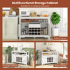 Buffet sideboard cabinet in white with removable wine rack, featuring open shelves and side cabinets for versatile.