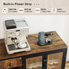Buffet sideboard in rustic brown with built-in power outlets and RGB LED light, ideal for kitchen or dining room use.