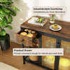 Buffet sideboard with rustic brown finish, featuring a practical drawer and industrial-style countertop for versatile.