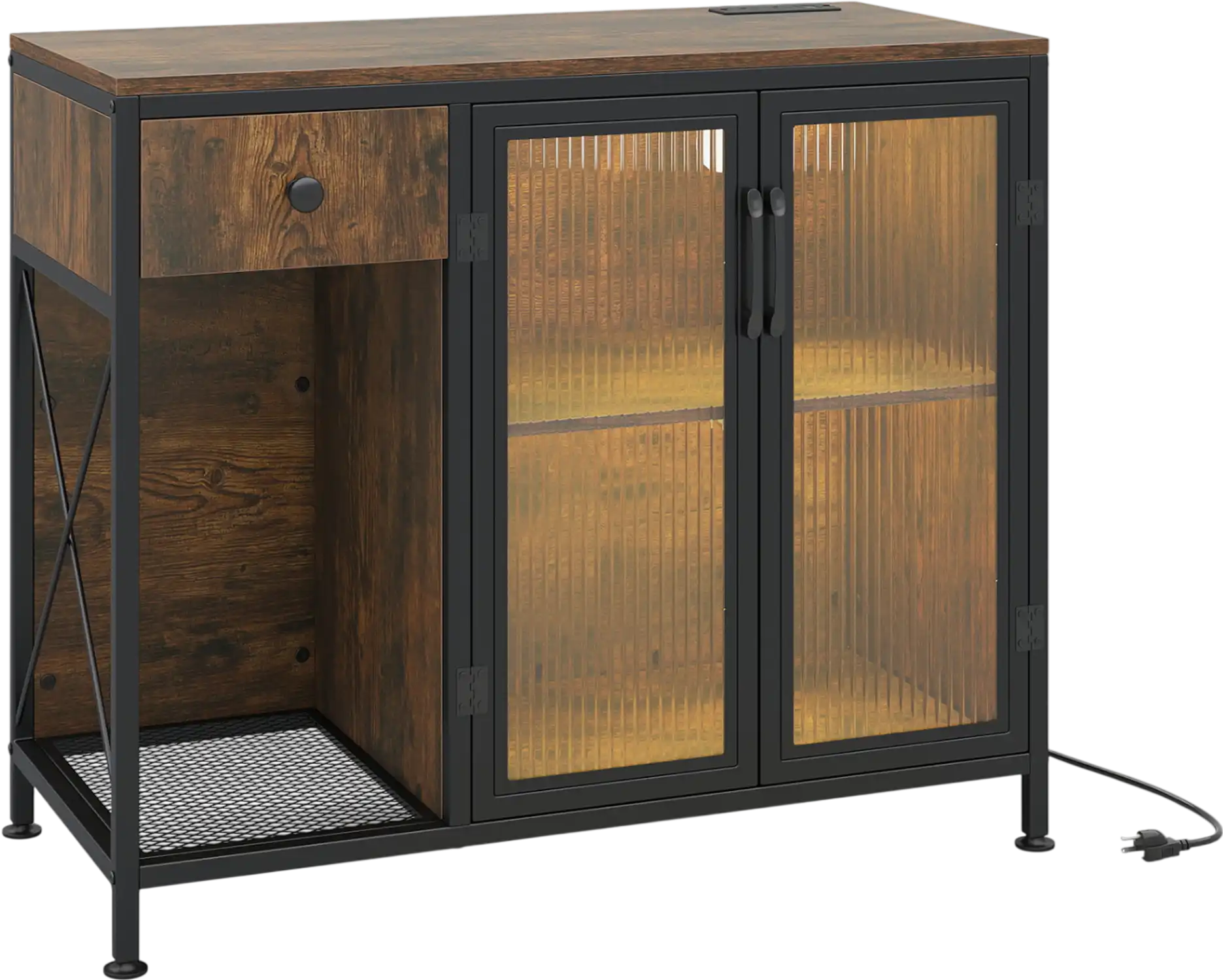 Costway Buffet Sideboard Cabinet w/ Doors Power Outlets LED Light 19653846 New