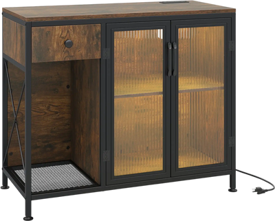 Costway Buffet Sideboard Cabinet w/ Doors Power Outlets LED Light 19653846 New