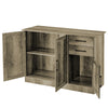 Buffet storage cabinet in gray with 2 drawers and 2 side cabinets, ideal for kitchen and dining room organization.