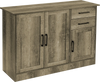 Gray buffet storage cabinet featuring a wide top and magnetic catch doors, perfect for modern home decor and.