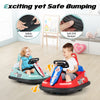 Kids ride-on bumper car in green with safety harness, soft EVA bumper, and 360° spinning for indoor and outdoor fun.