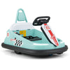 Kids 6V ride-on bumper car in green with 360° spinning, dual motors, and safety features for indoor or outdoor fun.