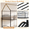 Twin-over-twin house bunk bed frame in black with metal slats, 11.5" guardrails, and integrated slide for kids' rooms.