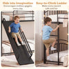 Twin-over-twin black bunk bed with integrated slide and easy-to-climb ladder, perfect for kids' rooms and fun play.