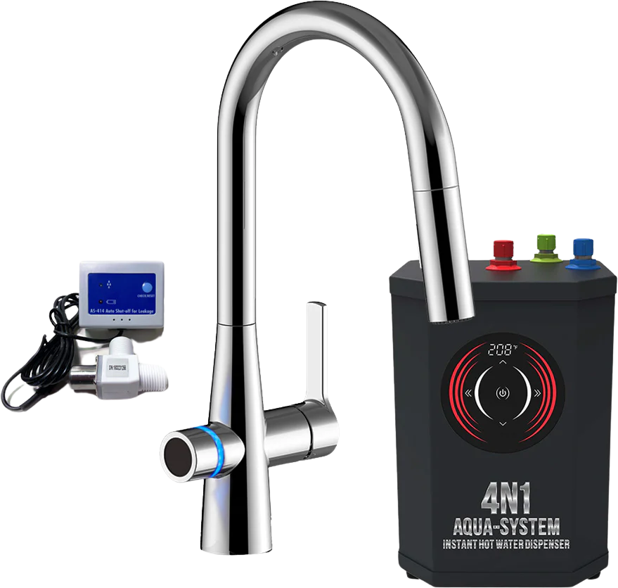 AquaNuTech 4N1 Aqua-System Contemporary Faucet with Hot Water Dispenser and Leak Detector New