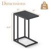 C-shaped side table in dark gray showing dimensions of 12” x 17” x 21.5”, ideal for tight spaces in any room.