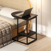 C-shaped modern side table with faux marble tabletop and storage shelf, perfect for tight spaces in bedrooms or living.