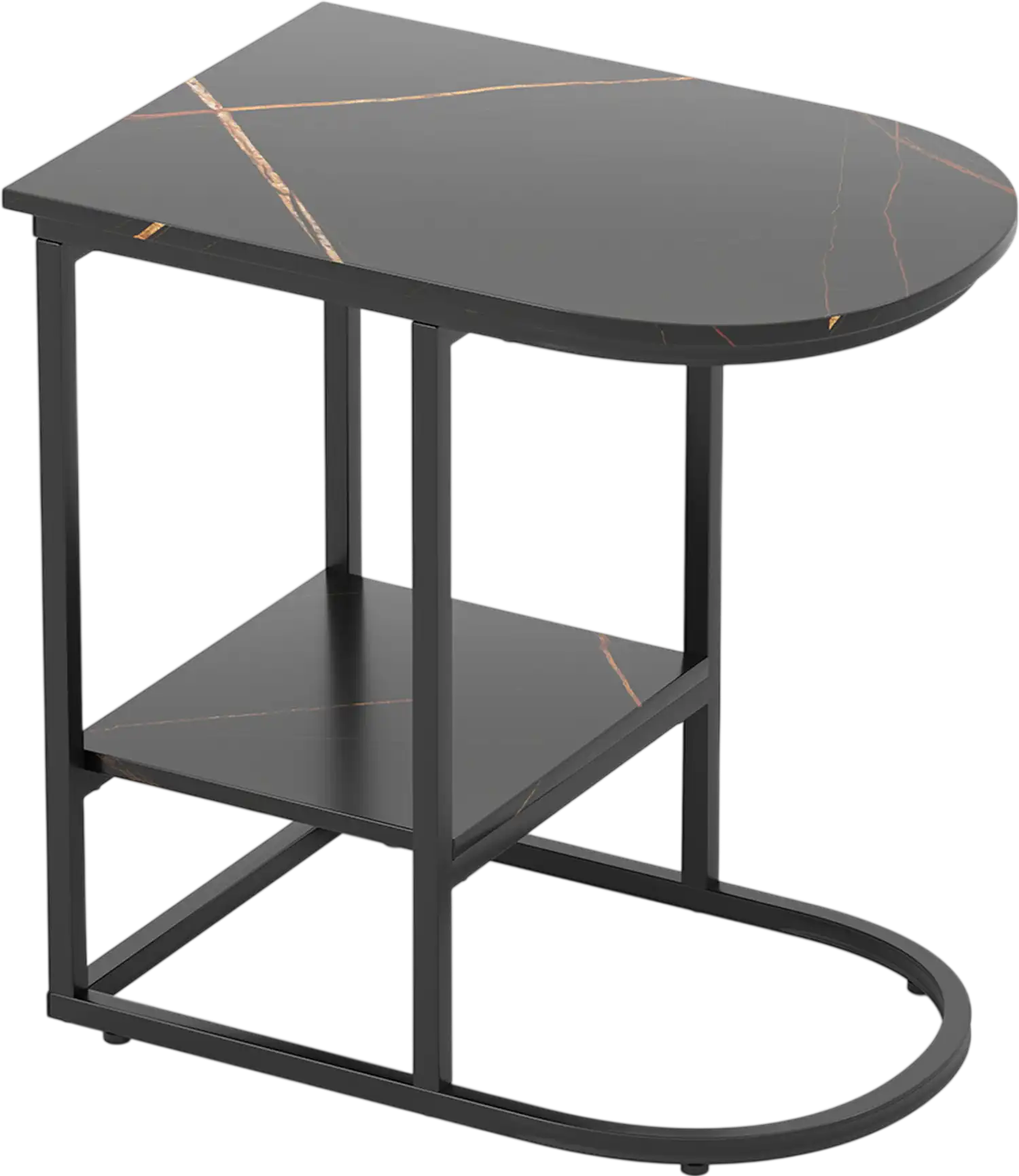 Costway C-Shaped Sofa Side Table Faux Marble Top Storage Shelf 597284136 New