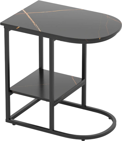 Costway C-Shaped Sofa Side Table Faux Marble Top Storage Shelf 597284136 New