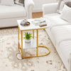C-shaped Modern Sofa Side Table with Faux Marble Tabletop and Storage Shelf-White - Gallery View 1 of 10