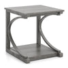 C-shaped grey end table with spacious top and bottom shelf for storage, ideal for small spaces and easy to clean.