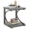 C-shaped 24-inch grey end table with spacious top and bottom shelf, perfect for lamps and storage in small spaces.