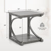 C-shaped grey end table with 24-inch tabletop, 2-tier design, and solid rubber wood frame for space-saving use.