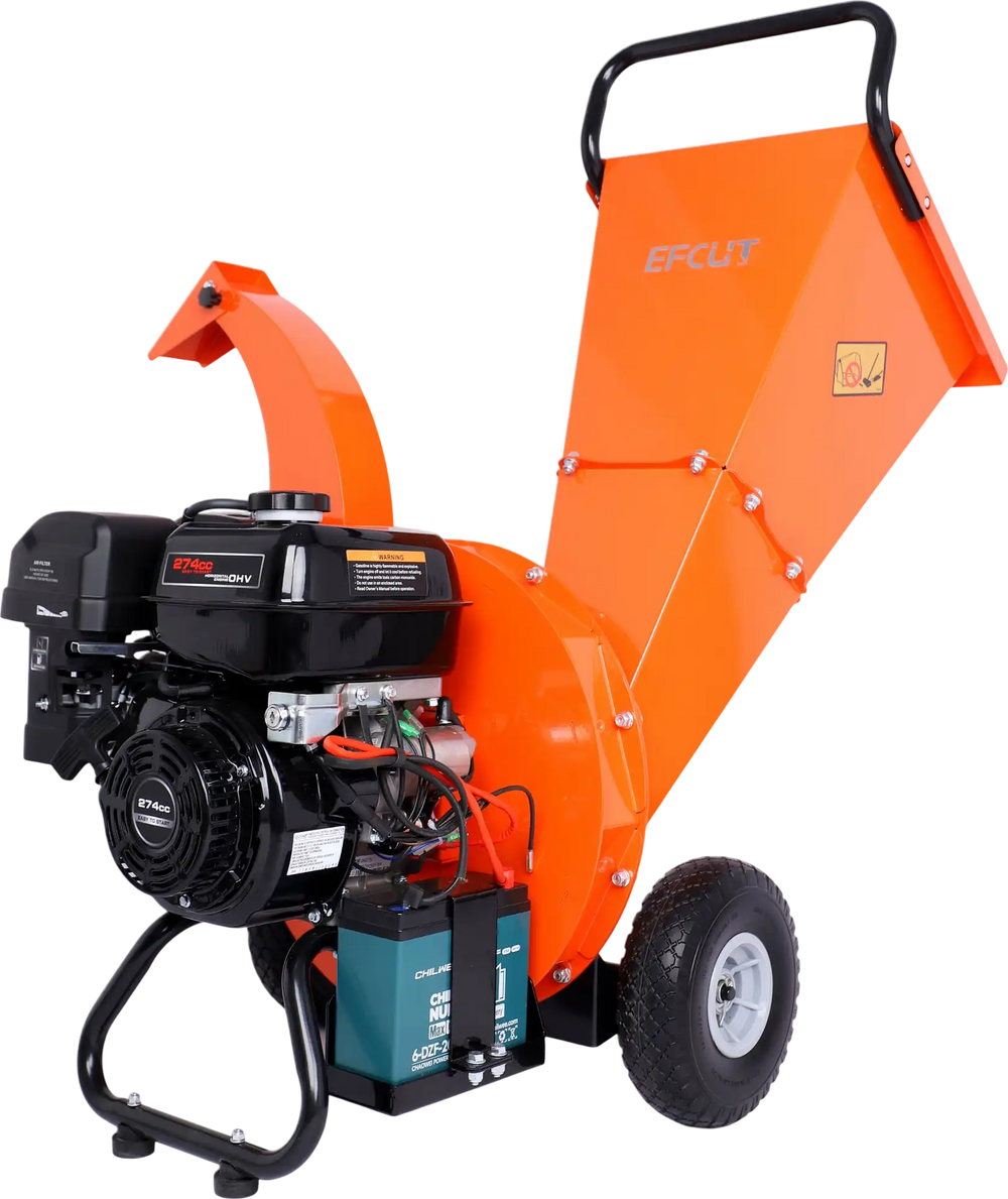 EFCUT C40E 4" Wood Chipper, Easy Key Start, 9HP 274cc Gas Powered Engine, 4 inch Max Branch Capacity, Heavy Duty Shredder Mulcher with Electric Start