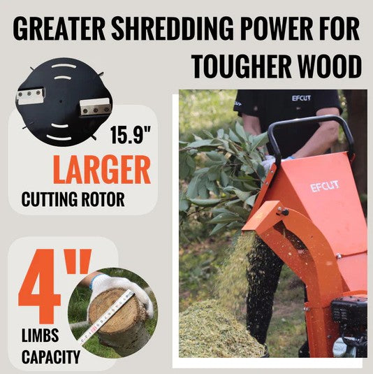 EFCUT C40 Wood Chipper 4" Shredder Mulcher 9 HP 274cc Gas-Powered Heavy Duty New