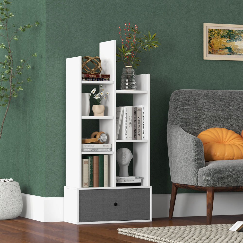 7-Tier Open-Back Bookshelf with Drawer-White - Gallery View 1 of 10