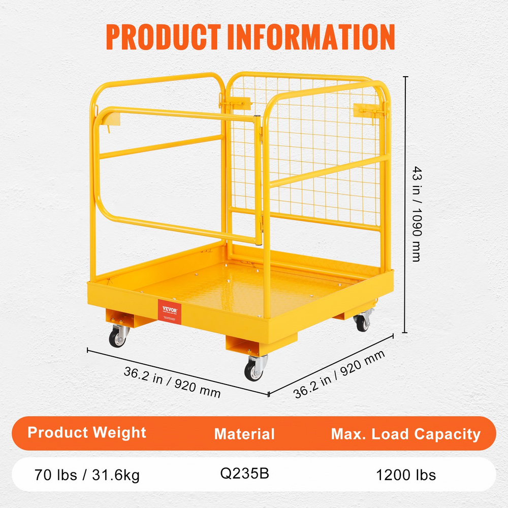 Vevor Forklift Safety Cage 36" x 36" Work Platform 1200 lbs Capacity Foldable With Lockable Swivel Wheels For Aerial Job New