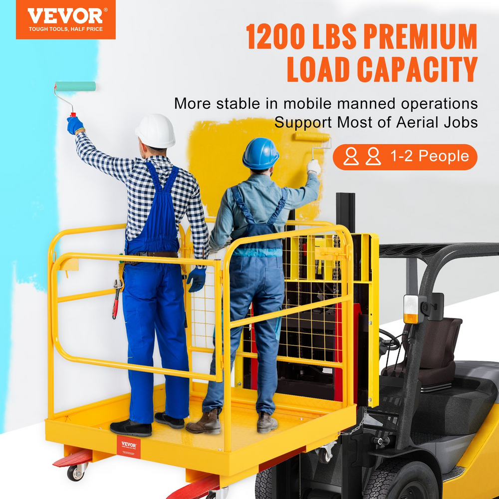 Vevor Forklift Safety Cage 36" x 36" Work Platform 1200 lbs Capacity Foldable With Lockable Swivel Wheels For Aerial Job New