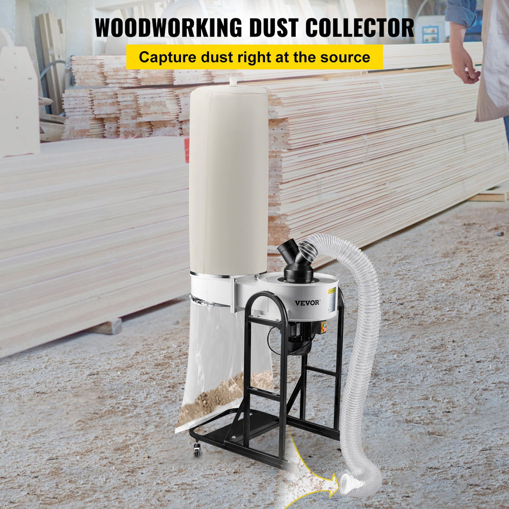 Vevor Dust Collector 1.5HP 220V with Vortex Technology 647 CFM Airflow Mobile Base 13.2 Gal Capacity New